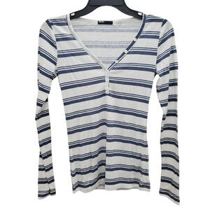 Urban Outfitters | BDG Women's Blue‎ White Stripe Thin Waffle Knit Henley Top S